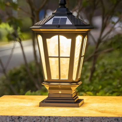 Vintage Hammered Pane Solar Black Outdoor Post Lights