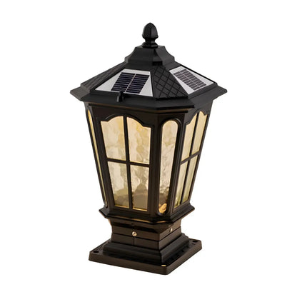 Vintage Hammered Pane Solar Black Outdoor Post Lights