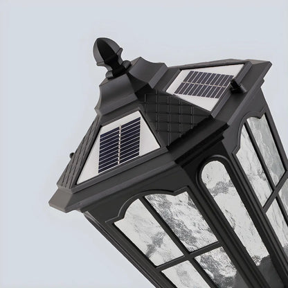 Vintage Hammered Pane Solar Black Outdoor Post Lights