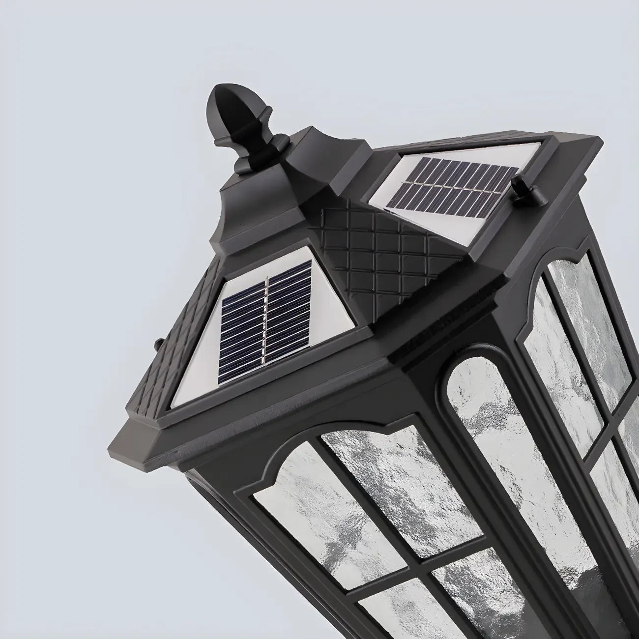 Vintage Hammered Pane Solar Black Outdoor Post Lights