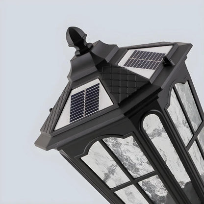 Vintage Hammered Pane Solar Black Outdoor Post Lights
