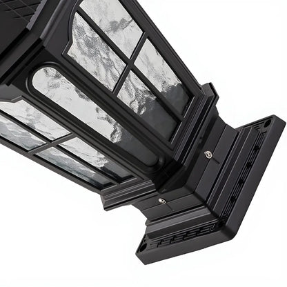 Vintage Hammered Pane Solar Black Outdoor Post Lights