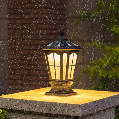 Vintage Hammered Pane Solar Black Outdoor Post Lights