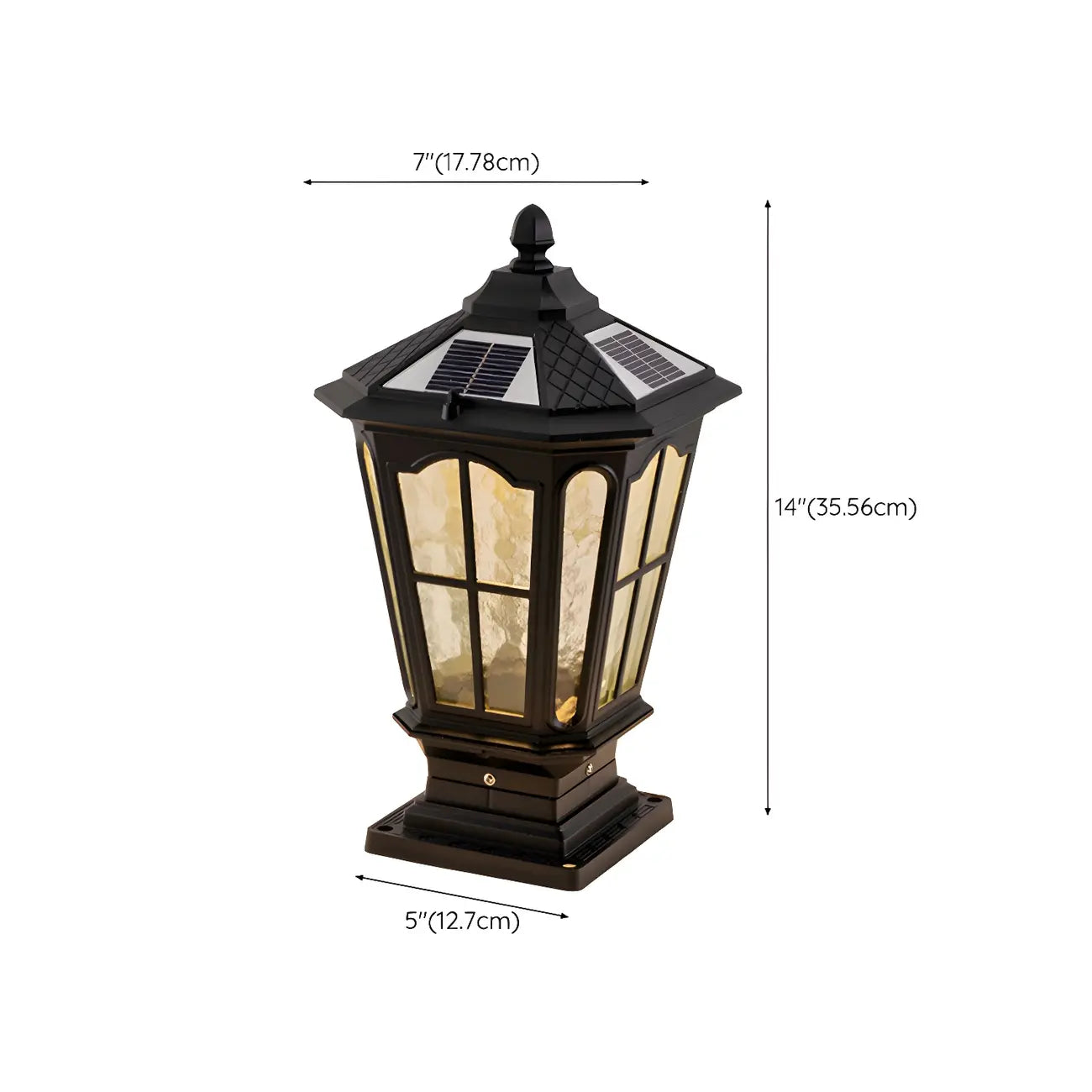 Vintage Hammered Pane Solar Black Outdoor Post Lights