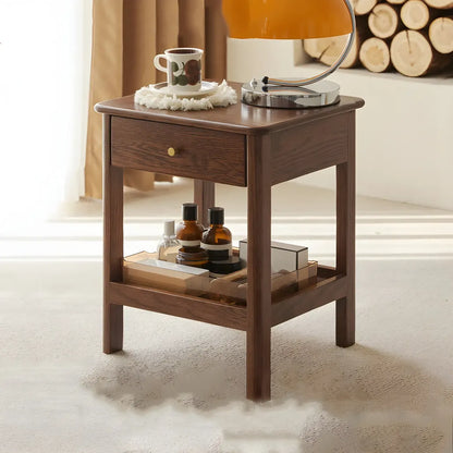 Traditional Narrow Brown Solid Wood Nightstand with Storage