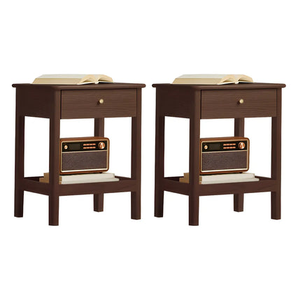 Traditional Narrow Brown Solid Wood Nightstand with Storage