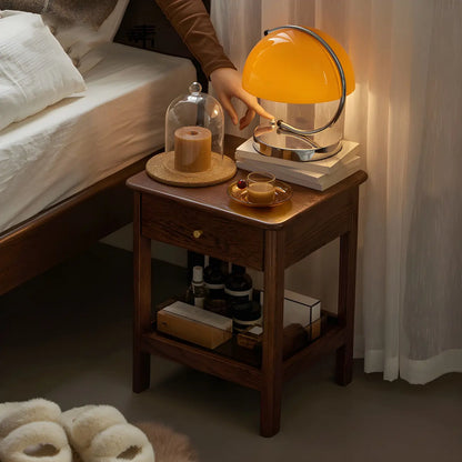 Traditional Narrow Brown Solid Wood Nightstand with Storage