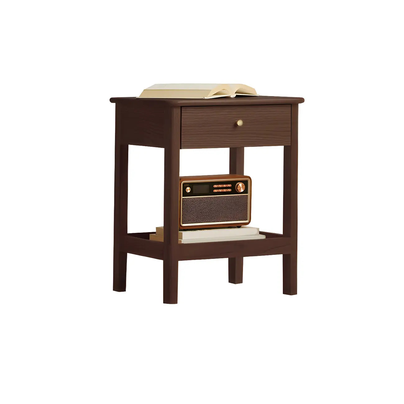 Traditional Narrow Brown Solid Wood Nightstand with Storage