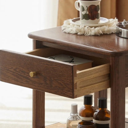 Traditional Narrow Brown Solid Wood Nightstand with Storage