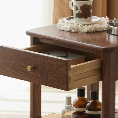 Traditional Narrow Brown Solid Wood Nightstand with Storage