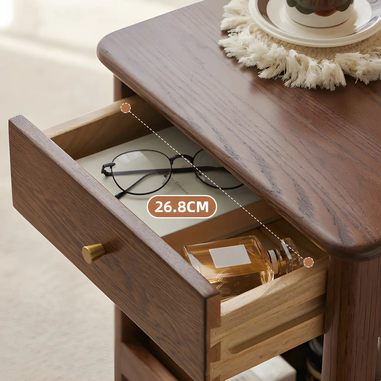 Traditional Narrow Brown Solid Wood Nightstand with Storage