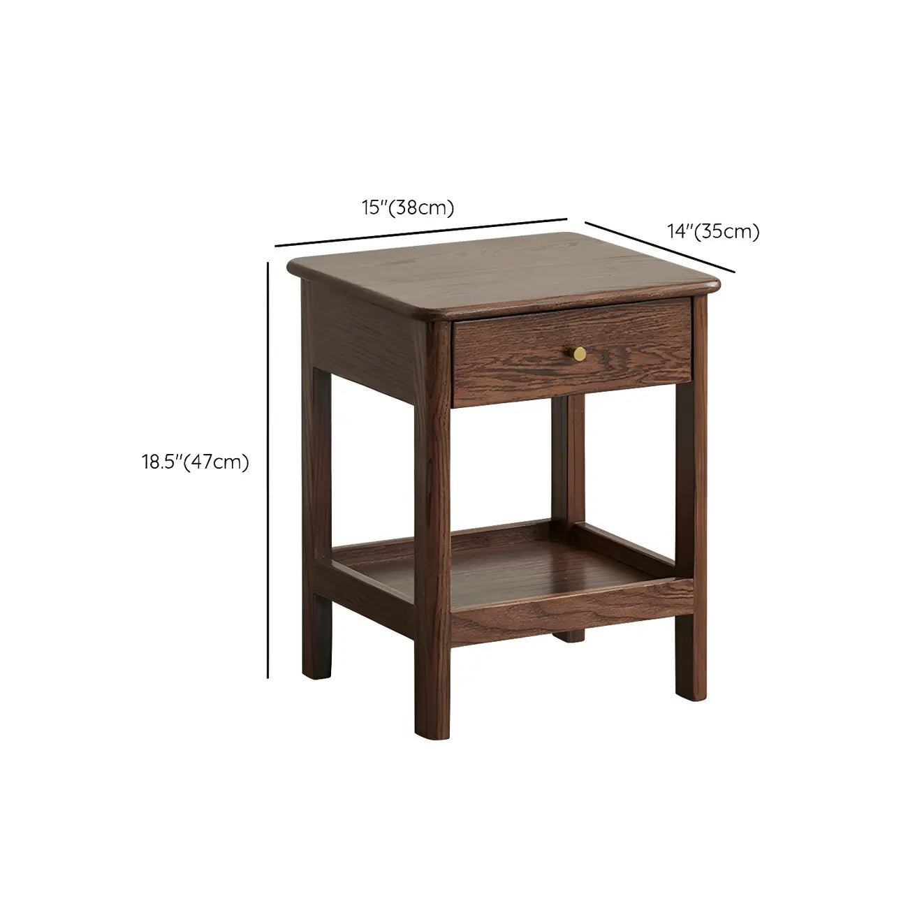 Traditional Narrow Brown Solid Wood Nightstand with Storage