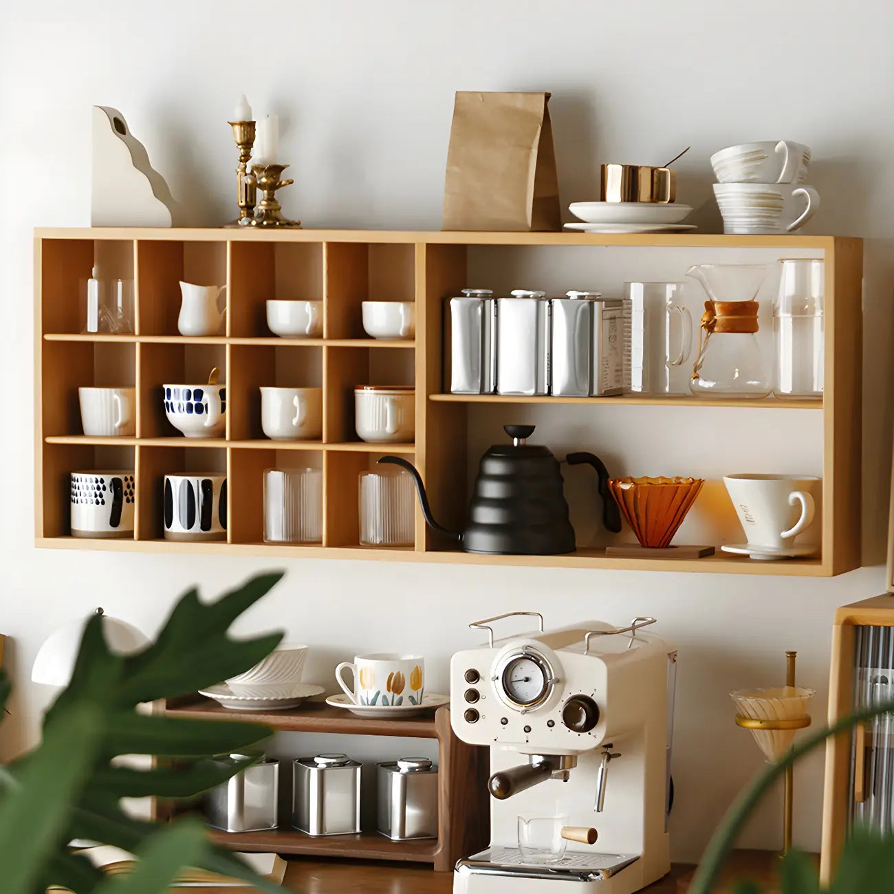Rectangular Wood Wall-Mounted Open China Cabinet