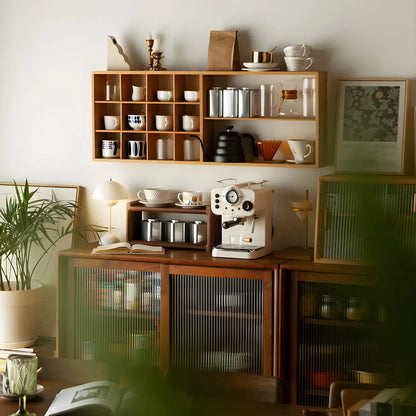 Rectangular Wood Wall-Mounted Open China Cabinet