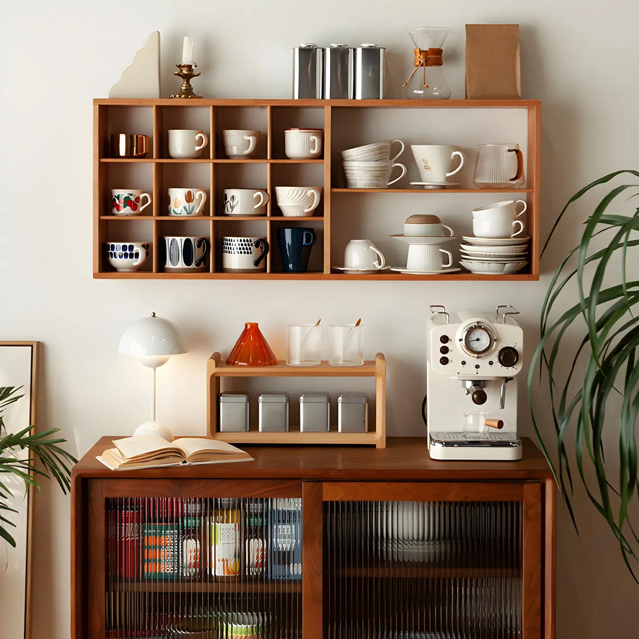 Rectangular Wood Wall-Mounted Open China Cabinet