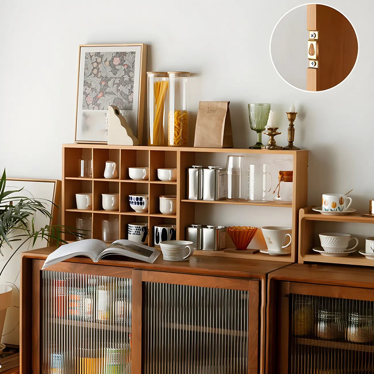 Rectangular Wood Wall-Mounted Open China Cabinet