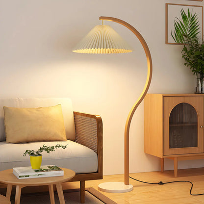 Modern Arched Floor Lamp with Adjustable Pleated Shade