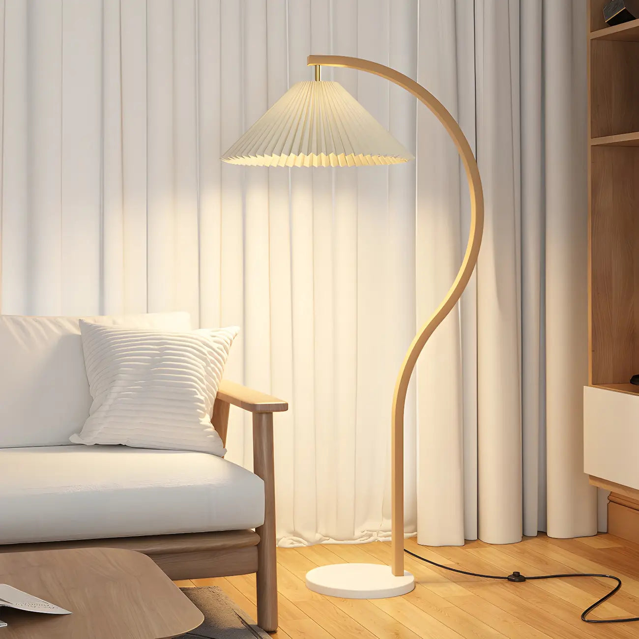 Modern Arched Floor Lamp with Adjustable Pleated Shade