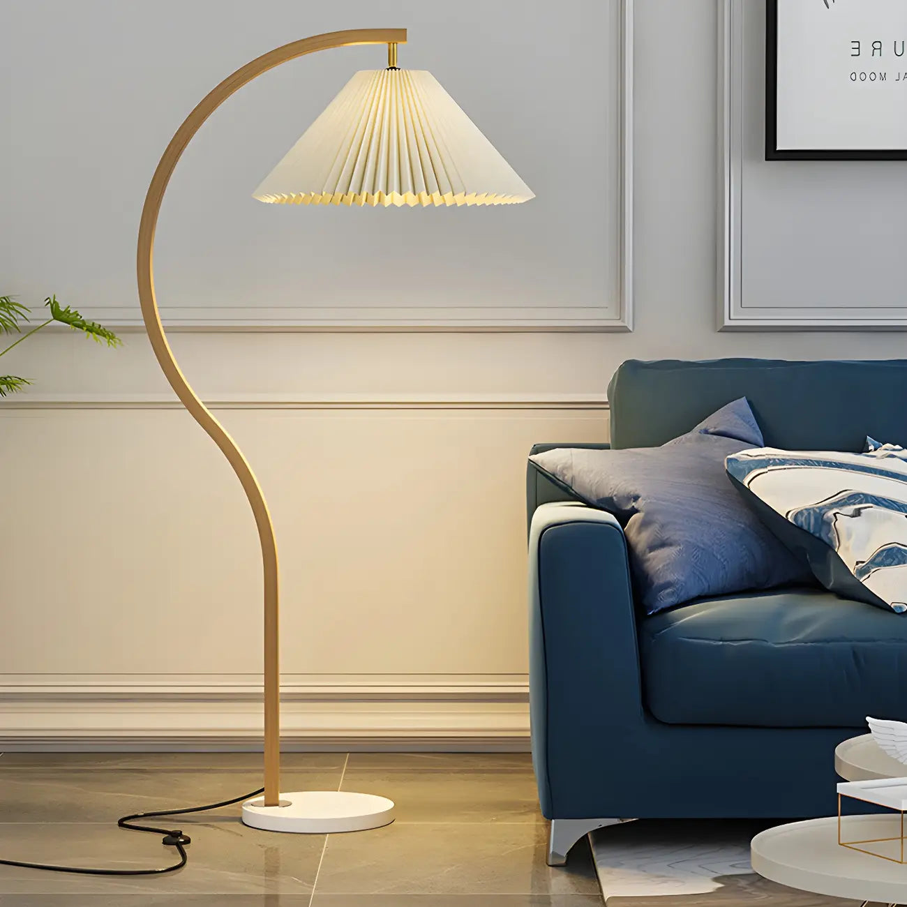 Modern Arched Floor Lamp with Adjustable Pleated Shade
