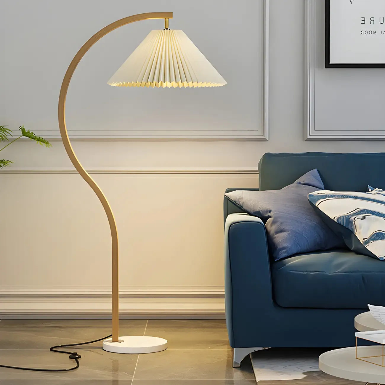 Modern Arched Floor Lamp with Adjustable Pleated Shade