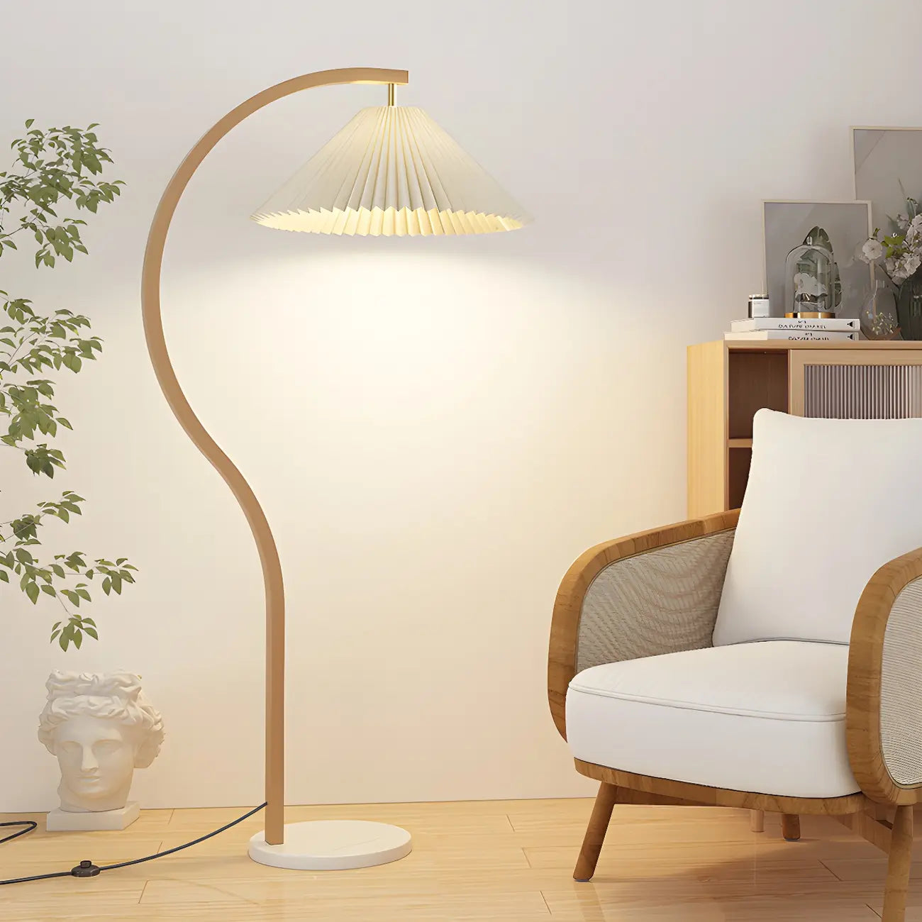 Modern Arched Floor Lamp with Adjustable Pleated Shade