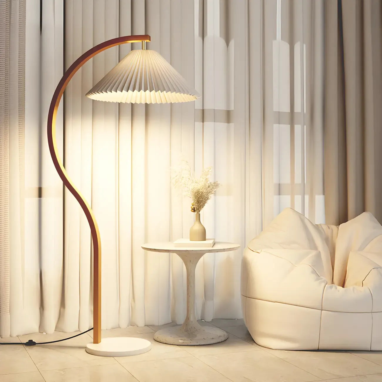 Modern Arched Floor Lamp with Adjustable Pleated Shade