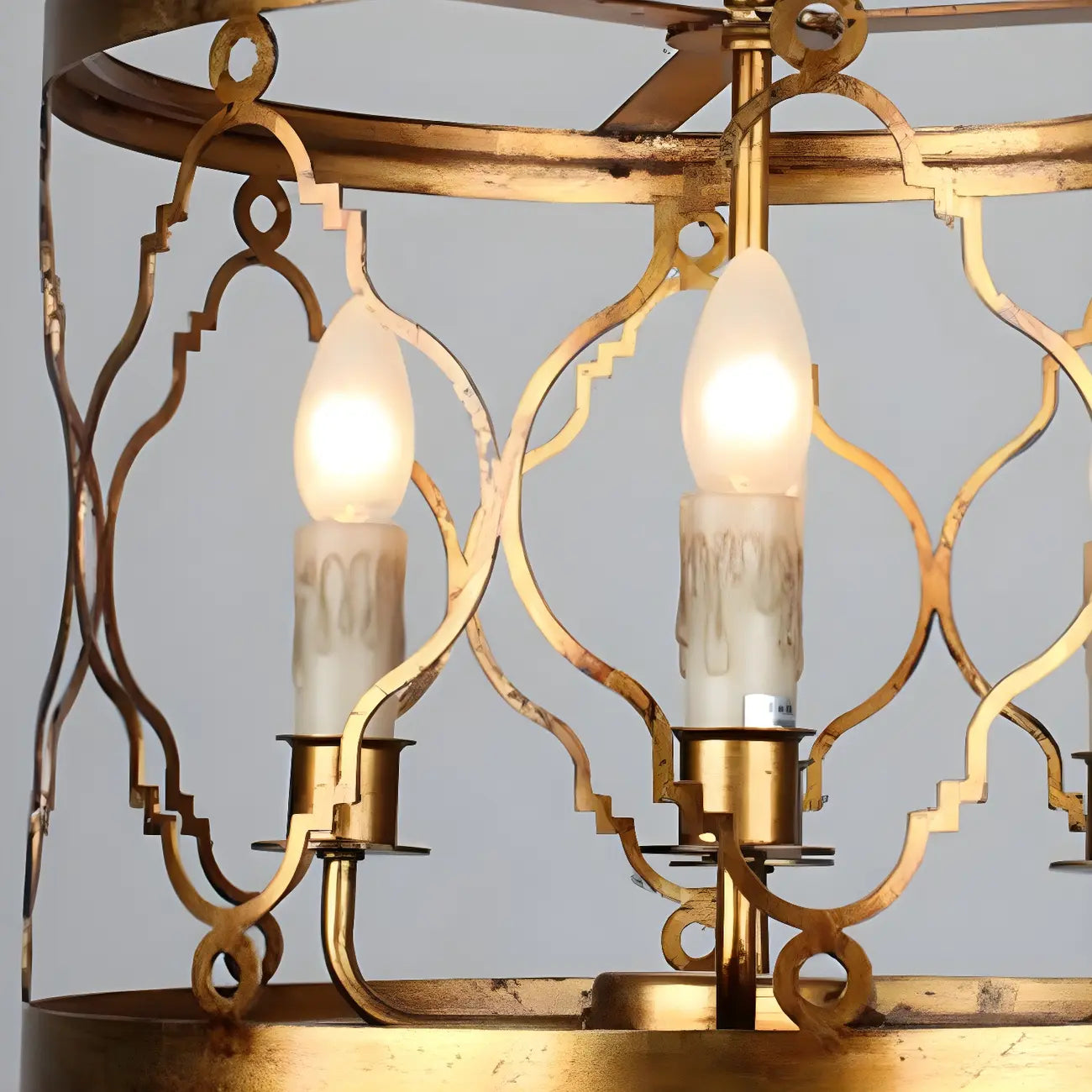 Vintage Golden Drum Cage 4-Light Candelabra Chandelier