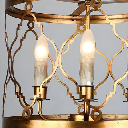 Vintage Golden Drum Cage 4-Light Candelabra Chandelier