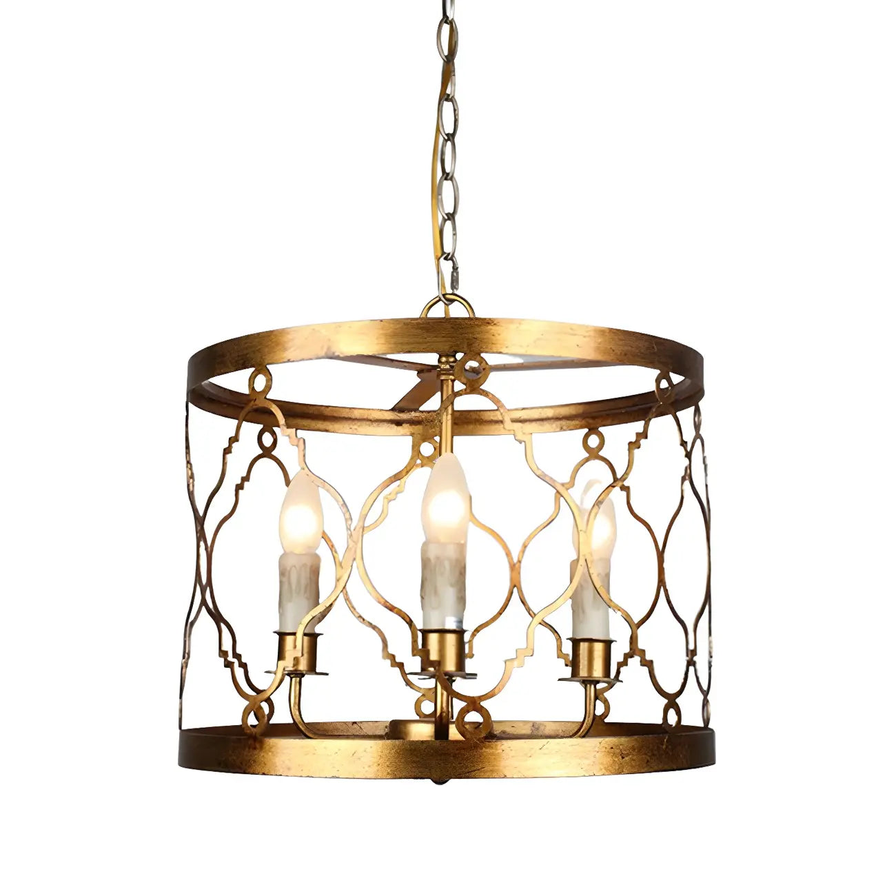 Vintage Golden Drum Cage 4-Light Candelabra Chandelier