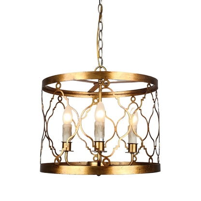 Vintage Golden Drum Cage 4-Light Candelabra Chandelier