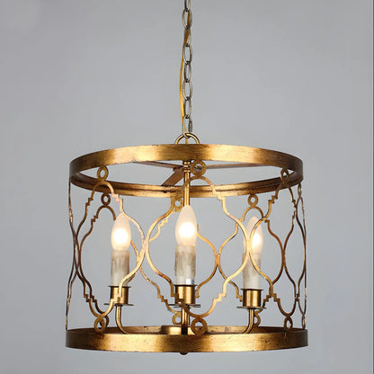 Vintage Golden Drum Cage 4-Light Candelabra Chandelier