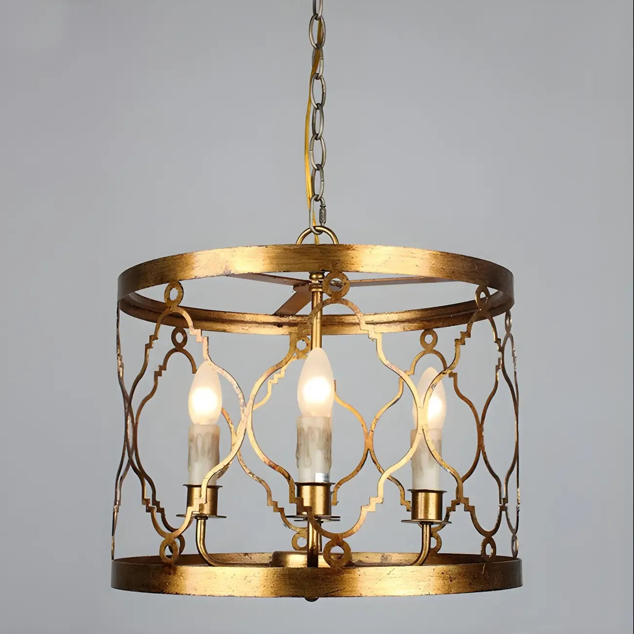 Vintage Golden Drum Cage 4-Light Candelabra Chandelier