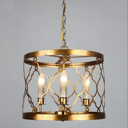 Vintage Golden Drum Cage 4-Light Candelabra Chandelier