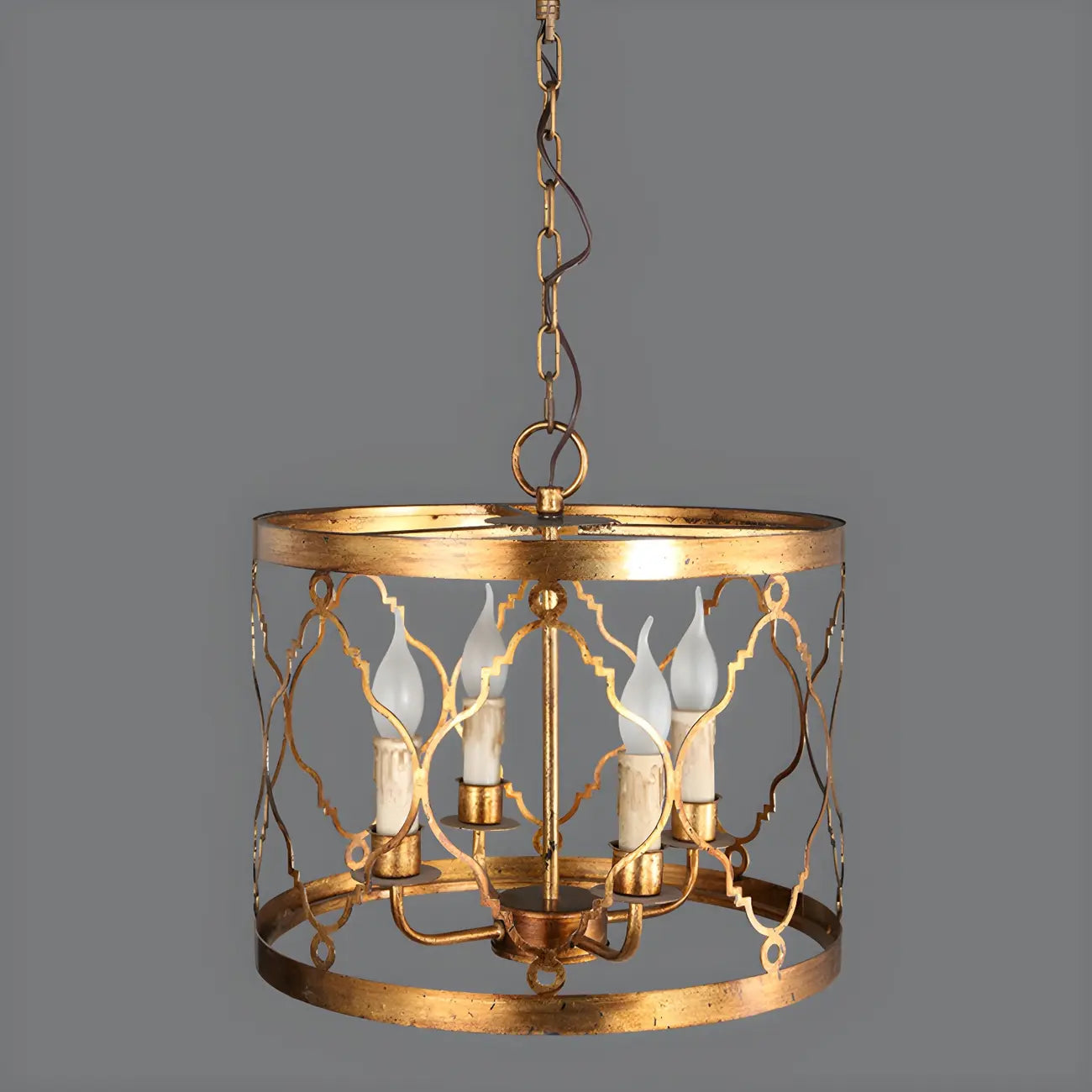 Vintage Golden Drum Cage 4-Light Candelabra Chandelier