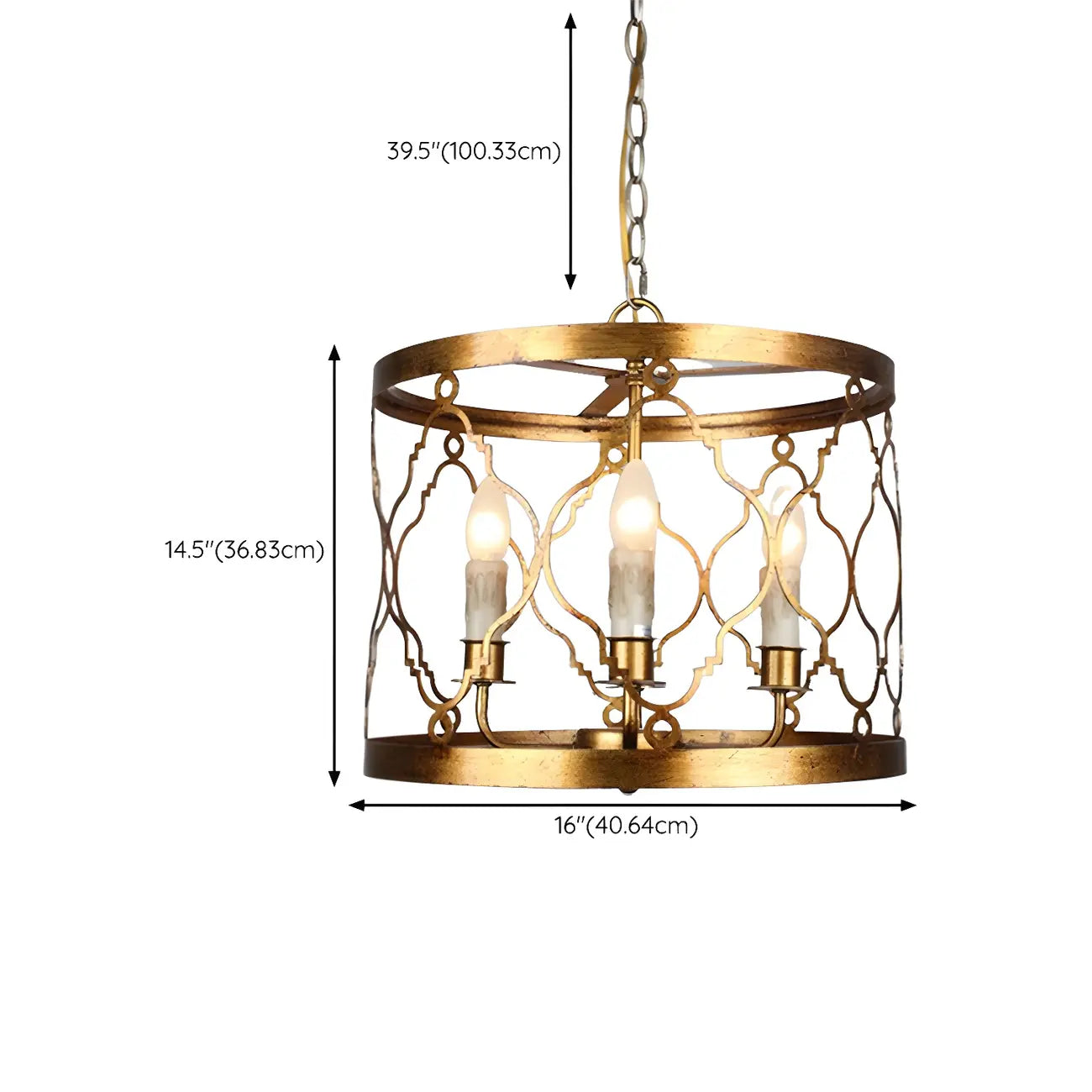 Vintage Golden Drum Cage 4-Light Candelabra Chandelier