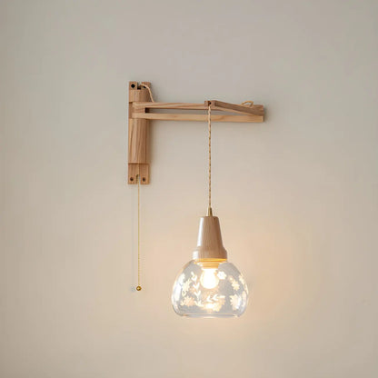 Rustic Wood Clear Glass Swing Arm Wall Light