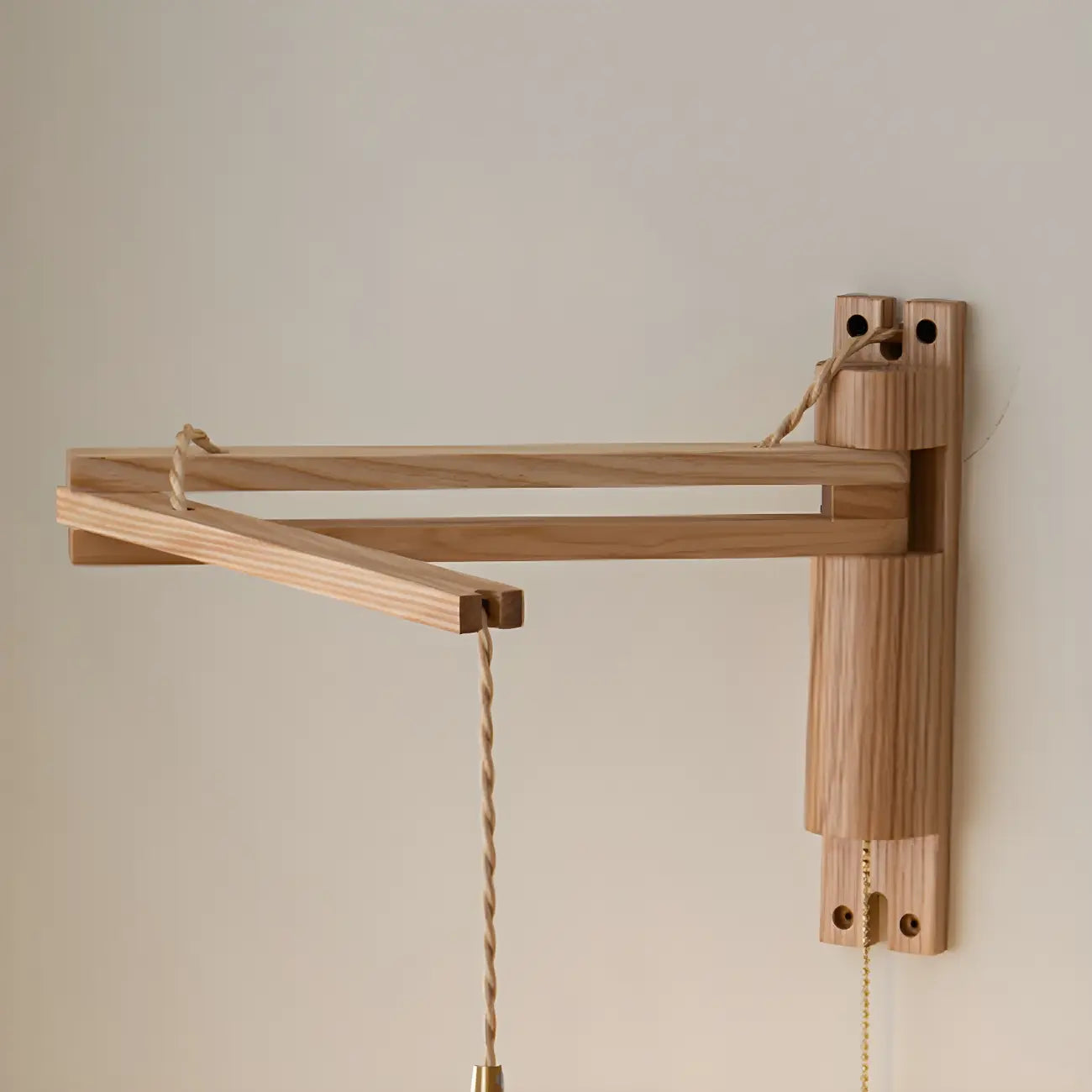 Rustic Wood Clear Glass Swing Arm Wall Light