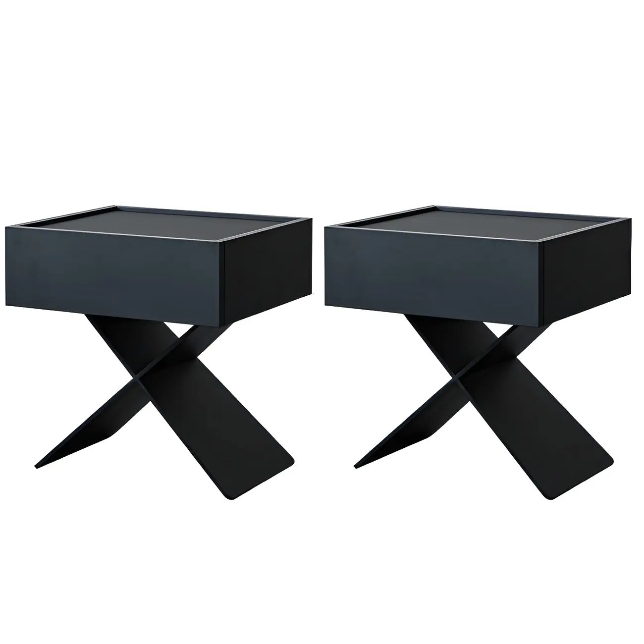 Black Wood X-Leg Drawer Storage Small Nightstand