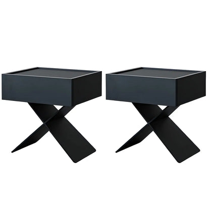 Black Wood X-Leg Drawer Storage Small Nightstand