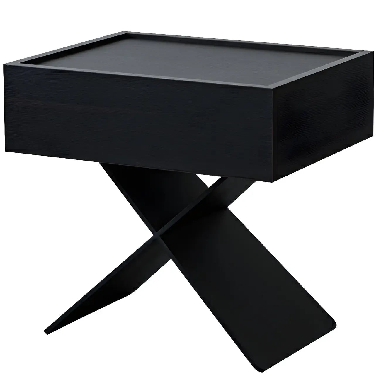 Black Wood X-Leg Drawer Storage Small Nightstand
