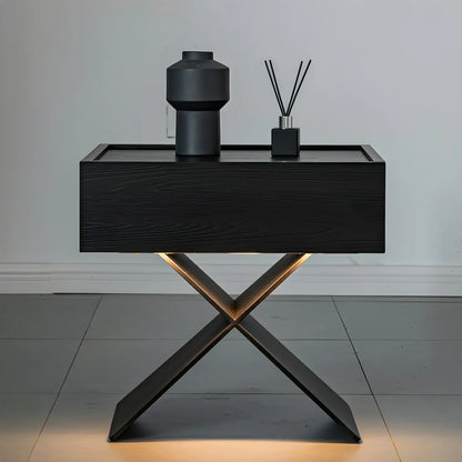 Black Wood X-Leg Drawer Storage Small Nightstand
