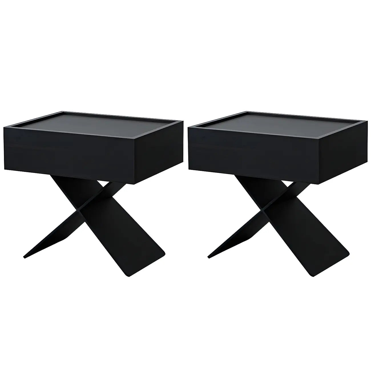 Black Wood X-Leg Drawer Storage Small Nightstand