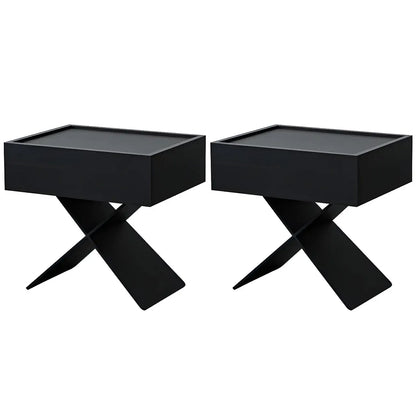 Black Wood X-Leg Drawer Storage Small Nightstand