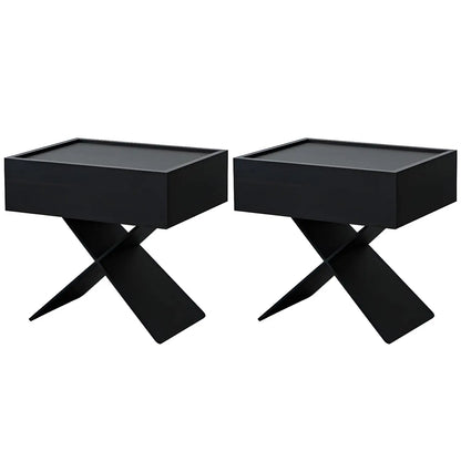 Black Wood X-Leg Drawer Storage Small Nightstand