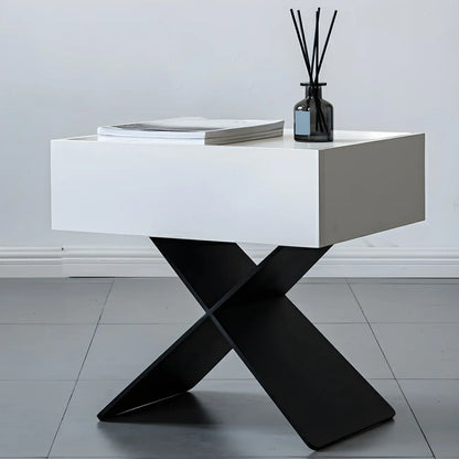 Black Wood X-Leg Drawer Storage Small Nightstand
