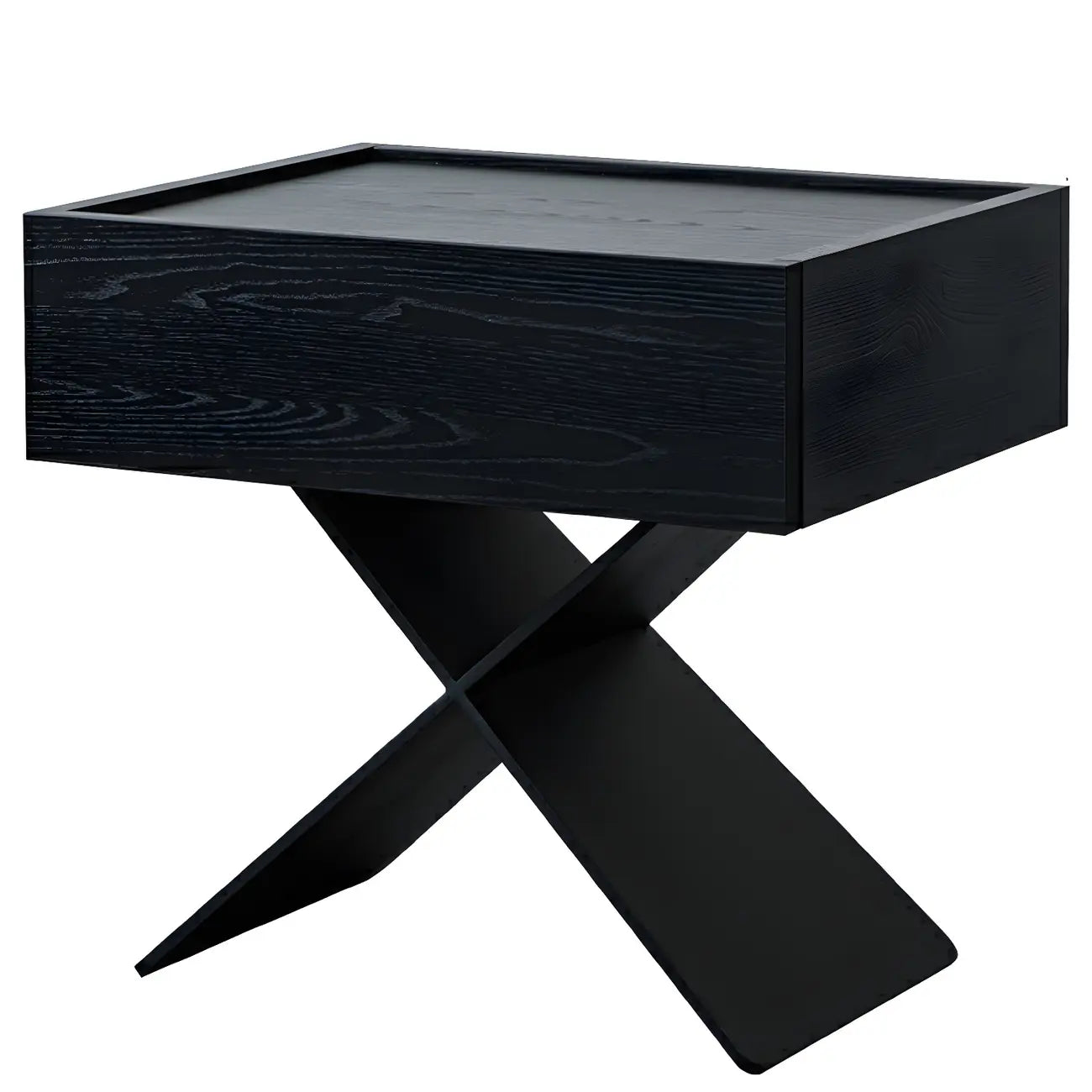 Black Wood X-Leg Drawer Storage Small Nightstand