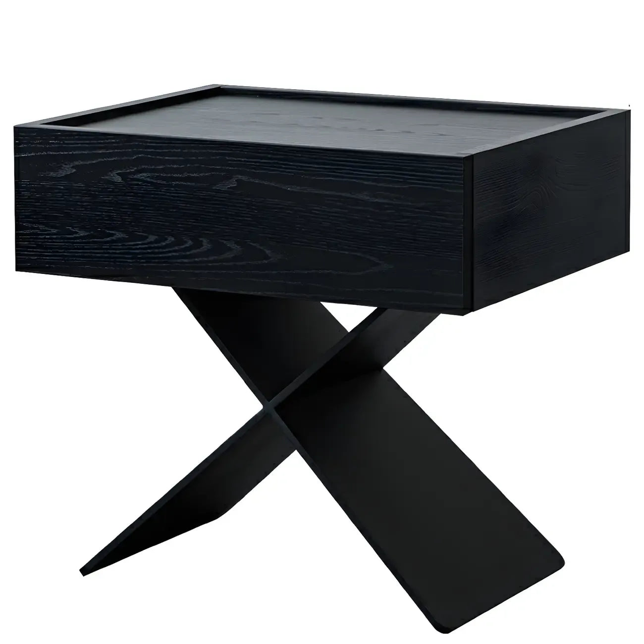 Black Wood X-Leg Drawer Storage Small Nightstand