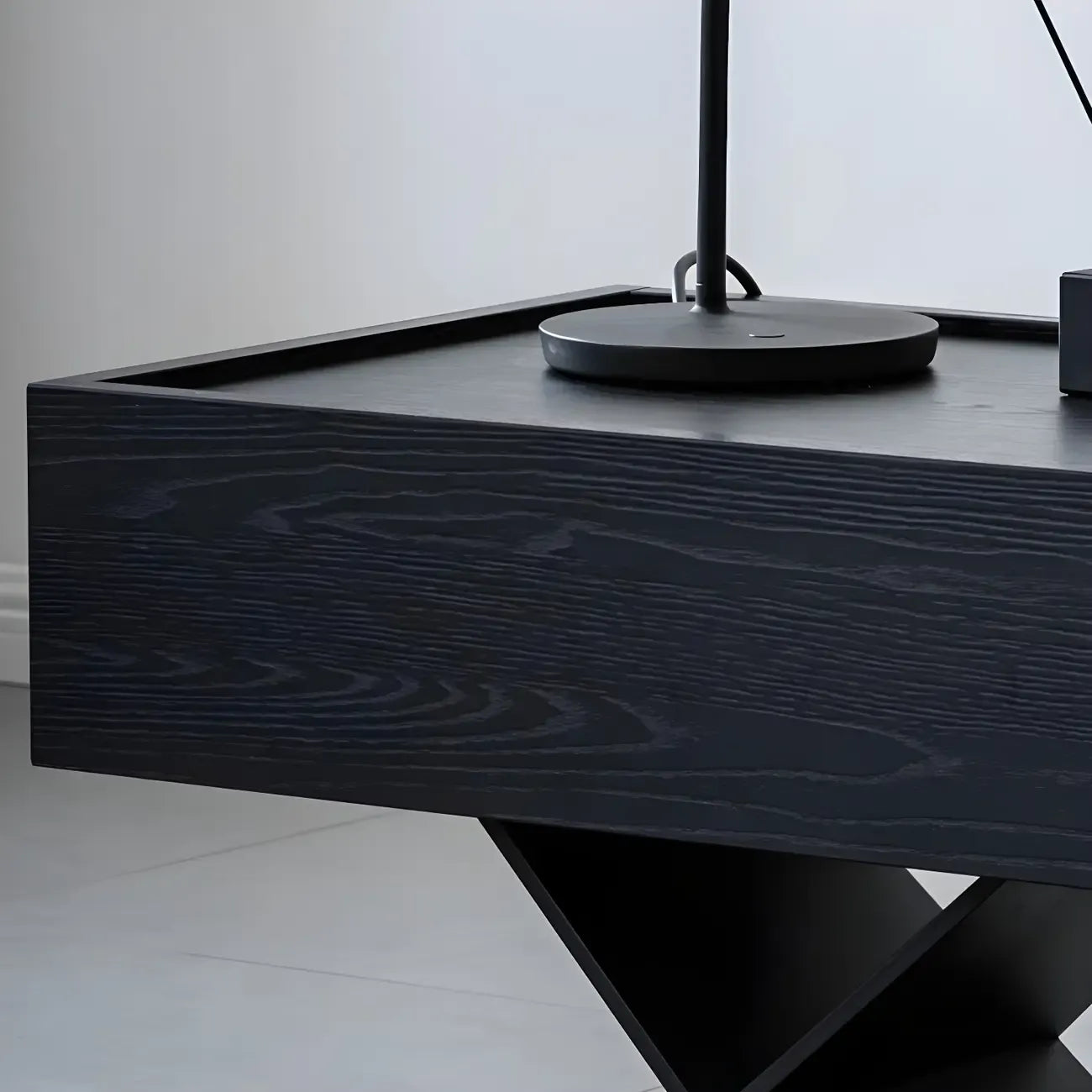 Black Wood X-Leg Drawer Storage Small Nightstand