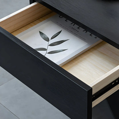 Black Wood X-Leg Drawer Storage Small Nightstand