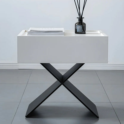 Black Wood X-Leg Drawer Storage Small Nightstand